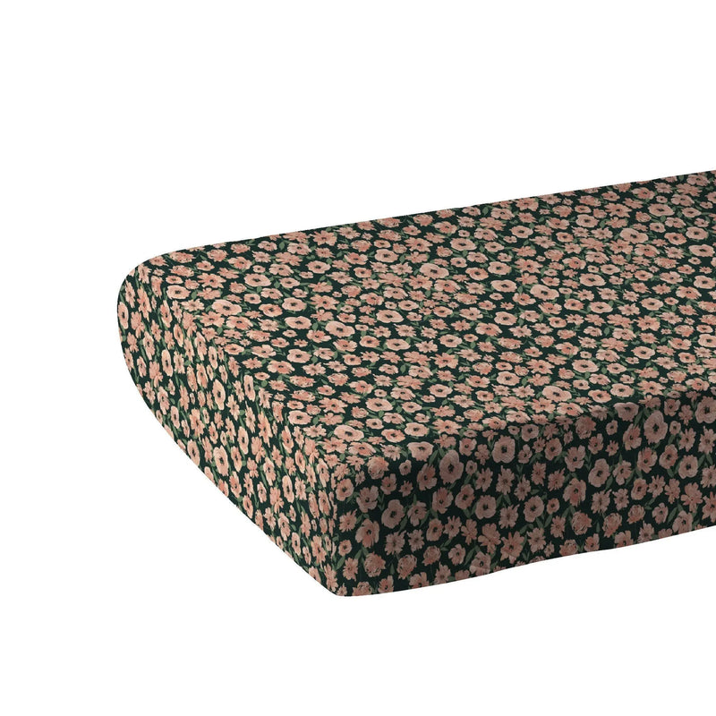 Canyon Sunset Flowers bamboo crib sheet with floral pattern, breathable and soft, fits standard crib mattresses.