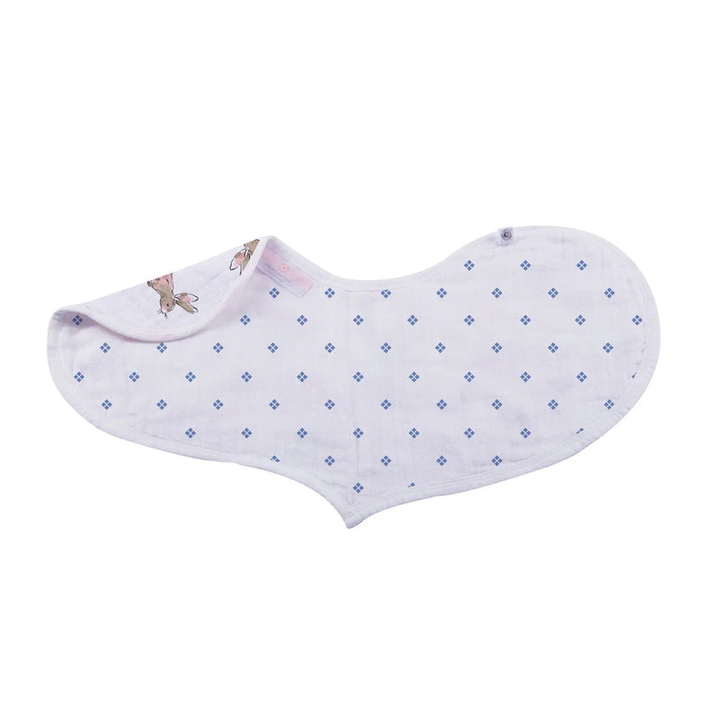 Wildflowers Bamboo Heart Bib with snap closure made from natural bamboo muslin.