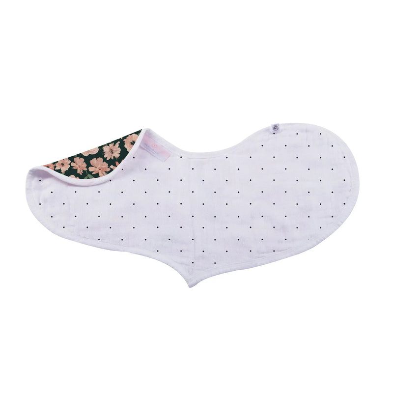 Canyon Sunset Bamboo Heart Bib set, 100% natural bamboo muslin, extra absorbent, snap closure.
