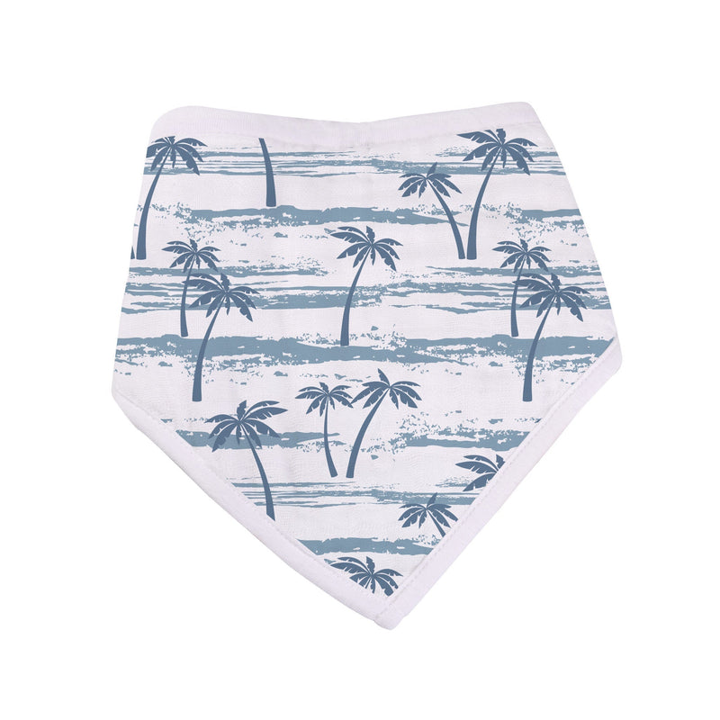 Ocean Tides Bamboo Bandana Bib with palm tree design.