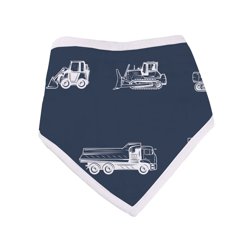 Things That Go bandana bib with construction vehicles, 100% cotton muslin, 8.5" x 16".