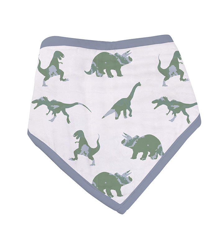 Rough Terrain Cotton Bandana Bib with Dinosaur Print and Snap Closures