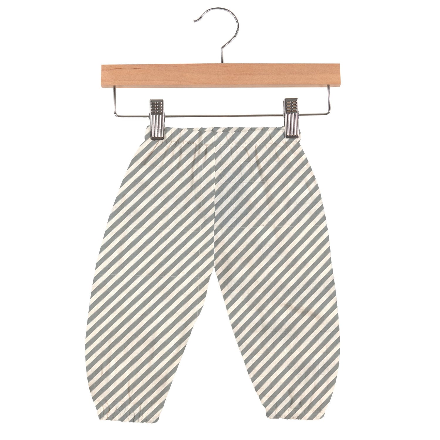 Baby pants in a striped pattern with an elastic waist and a small pocket
