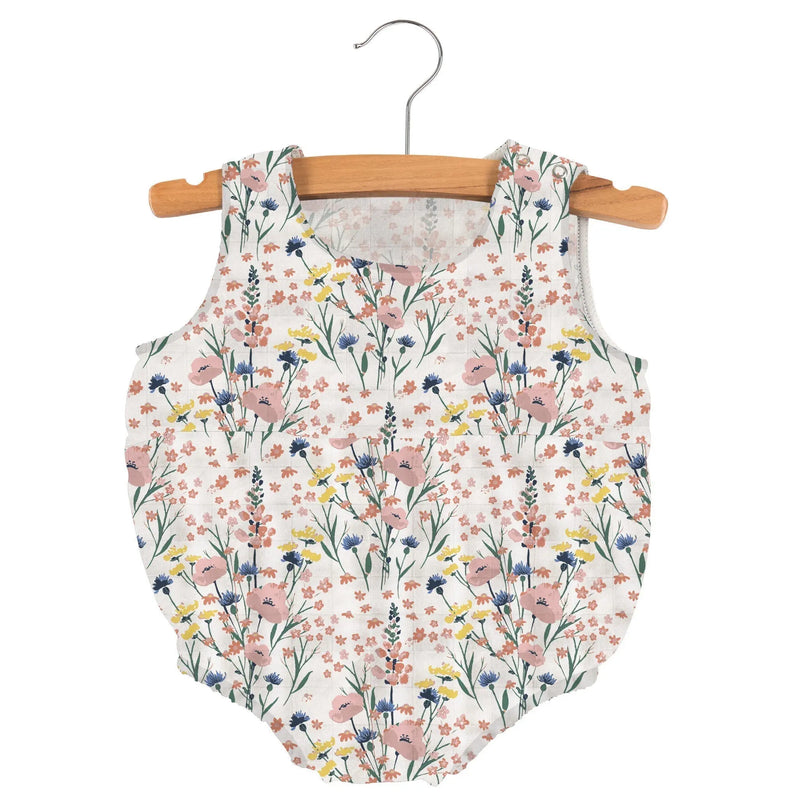 Wildflowers Bamboo Newcastle Mini Bubble baby outfit with floral pattern.