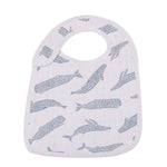 Set of organic bamboo snap bibs in various blue and green ocean tides patterns for baby.
