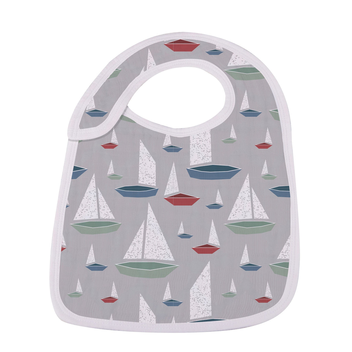 Set of organic bamboo snap bibs in various blue and green ocean tides patterns for baby.