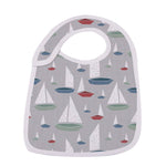 Set of organic bamboo snap bibs in various blue and green ocean tides patterns for baby.