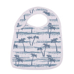 Set of organic bamboo snap bibs in various blue and green ocean tides patterns for baby.