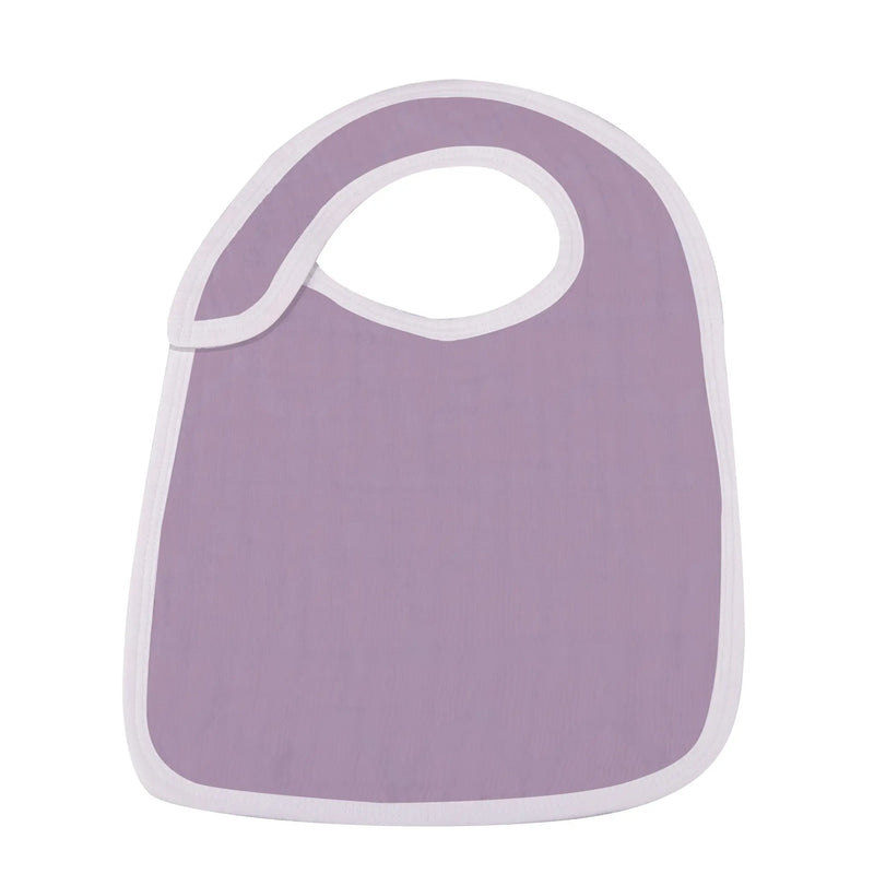 Mountain Meadow Snap Bibs in lavender, 100% natural cotton muslin, with multiple snaps for adjustable fit.