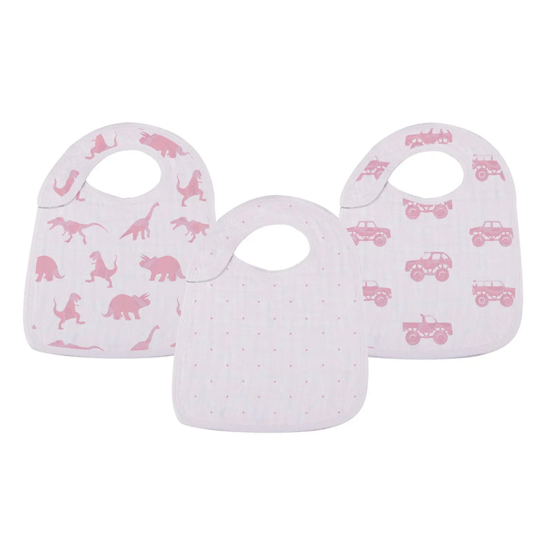Pretty In Pink Bamboo Snap Bibs, 3-Pack, 100% Natural Bamboo Muslin, Soft and Absorbent