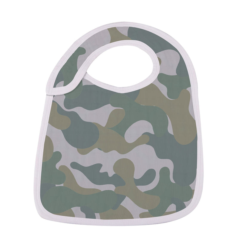 Gone Fishing Snap Bibs made of 100% natural bamboo muslin with camouflage design.