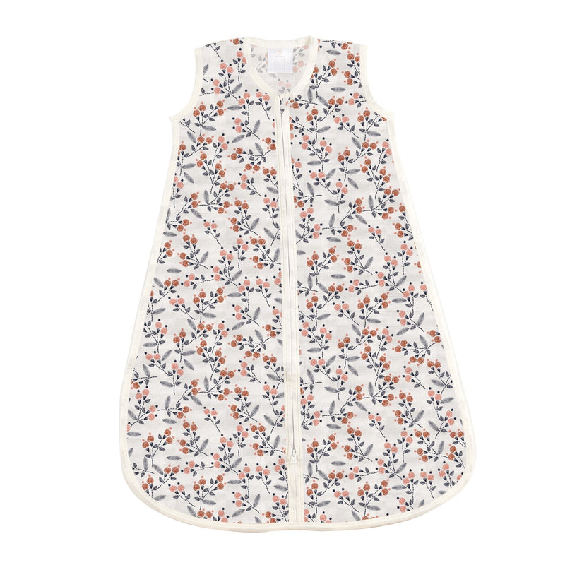 Dahlia Floral Bamboo Sleep Sack with downward zipper for easy diaper changes.