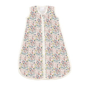 Sleeveless bamboo sleep sack in a wildflower floral print with a downward zipper closure