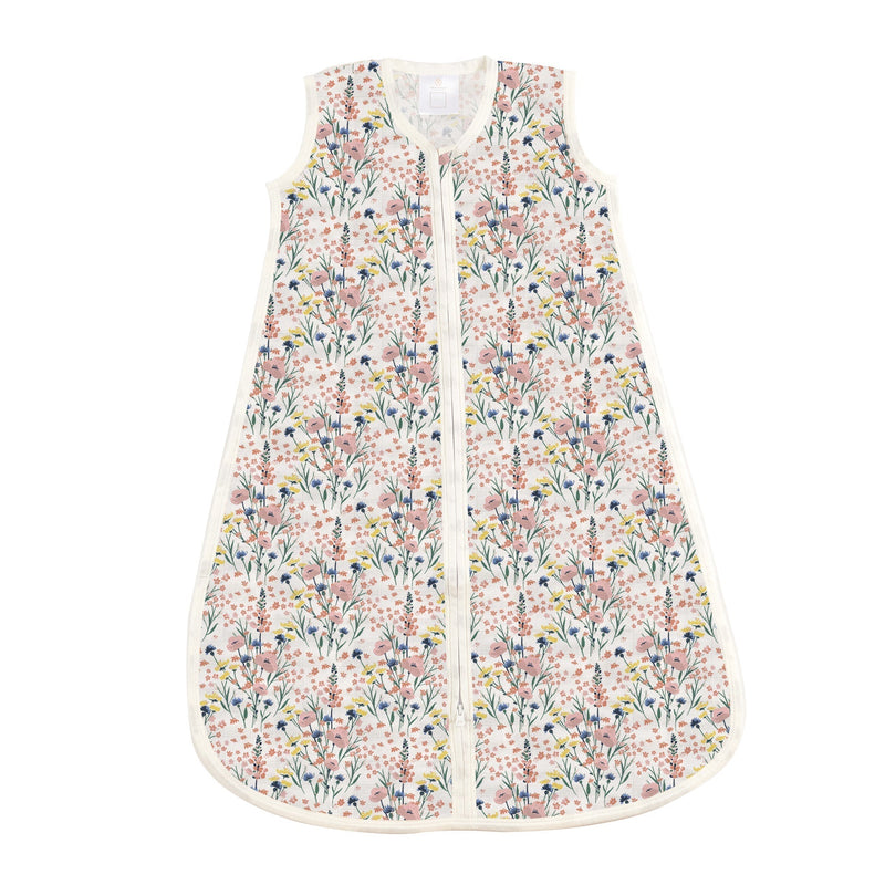 Wildflowers Bamboo Sleep Sack with floral print and downward zipper for easy diaper changes.