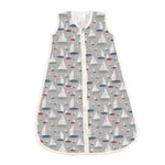 Sleeveless baby sleep sack with a marina sailboats print and a front zipper