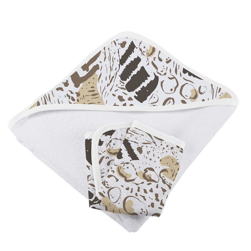 Animal print bamboo hooded towel and washcloth set, 100% natural bamboo muslin, 35" x 35".
