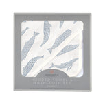 Blue Shadow Whales Bamboo Hooded Towel and Washcloth Set - Silver, Linens, Fish, Motif, Feather | Everetts Place