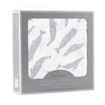 Organic Blue Shadow Whales Bamboo Hooded Towel and Washcloth Set by Newcastle Classics at Everetts Place