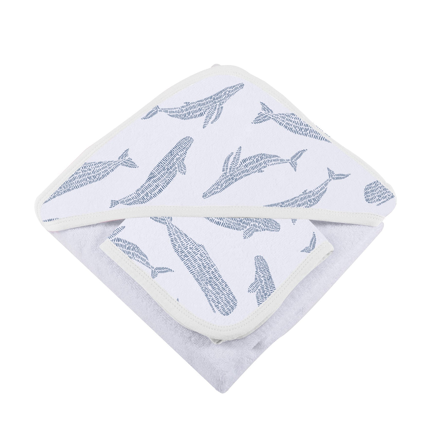 Organic Blue Shadow Whales Bamboo Hooded Towel and Washcloth Set by Newcastle Classics at Everetts Place