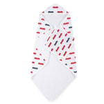 Blue and Red Fire Trucks Hooded Towel and Washcloth Set by Newcastle Classics at Everetts Place