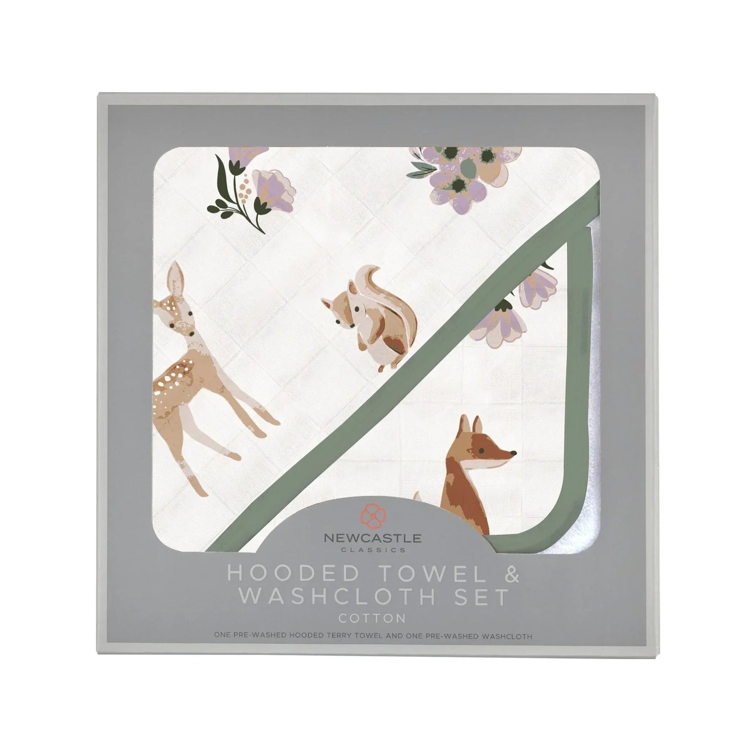 Sierra Fox and Deer Cotton Hooded Towel and Washcloth Set for Kids Newcastle Classics
