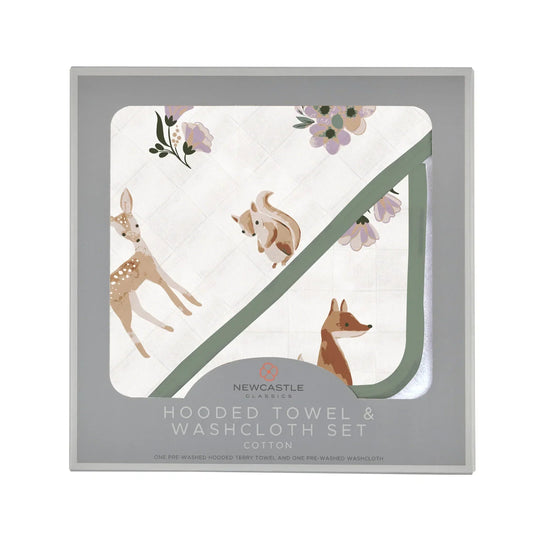 Sierra Fox and Deer Cotton Hooded Towel and Washcloth Set for Kids Newcastle Classics