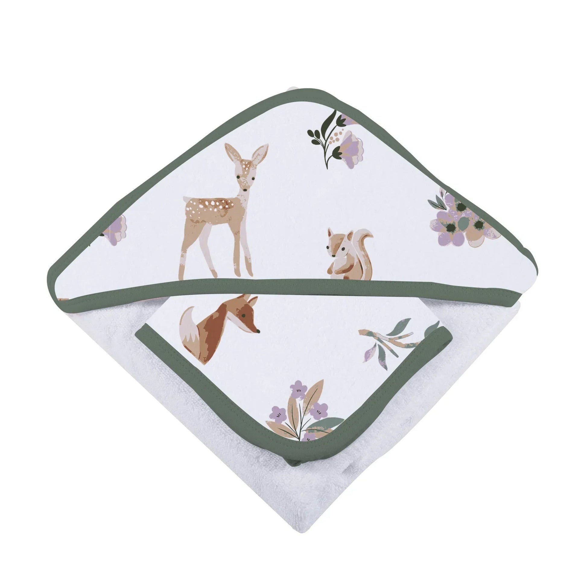 Sierra Fox and Deer Cotton Hooded Towel and Washcloth Set for Kids Newcastle Classics