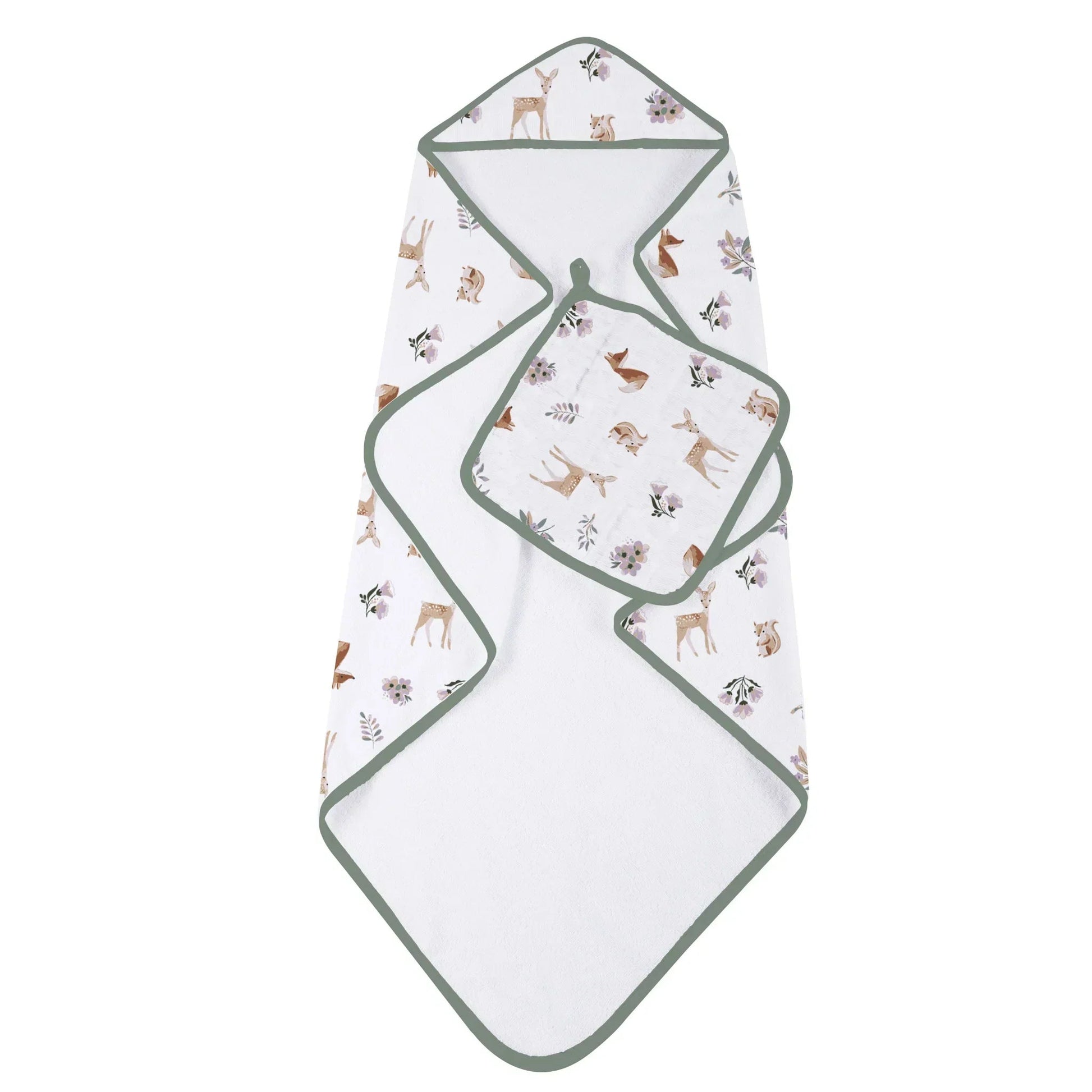 Sierra Fox and Deer Cotton Hooded Towel and Washcloth Set for Kids Newcastle Classics