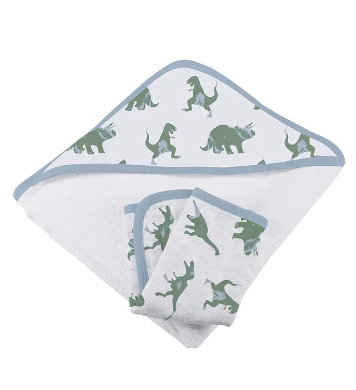 Granite green dinosaurs cotton hooded towel and washcloth set.