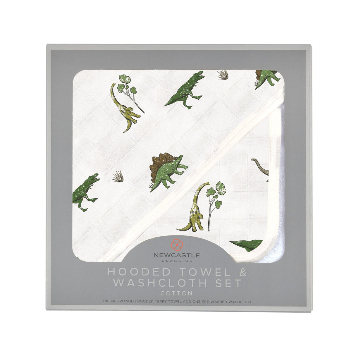 Dino Days Cotton Hooded Towel and Washcloth Set by Newcastle Classics at Everetts Place