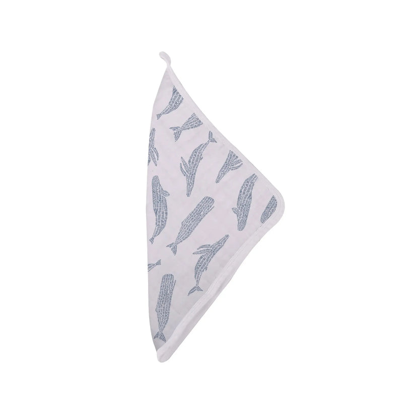 Ocean Tides Bamboo Washcloth with whale print and quick-dry loop.