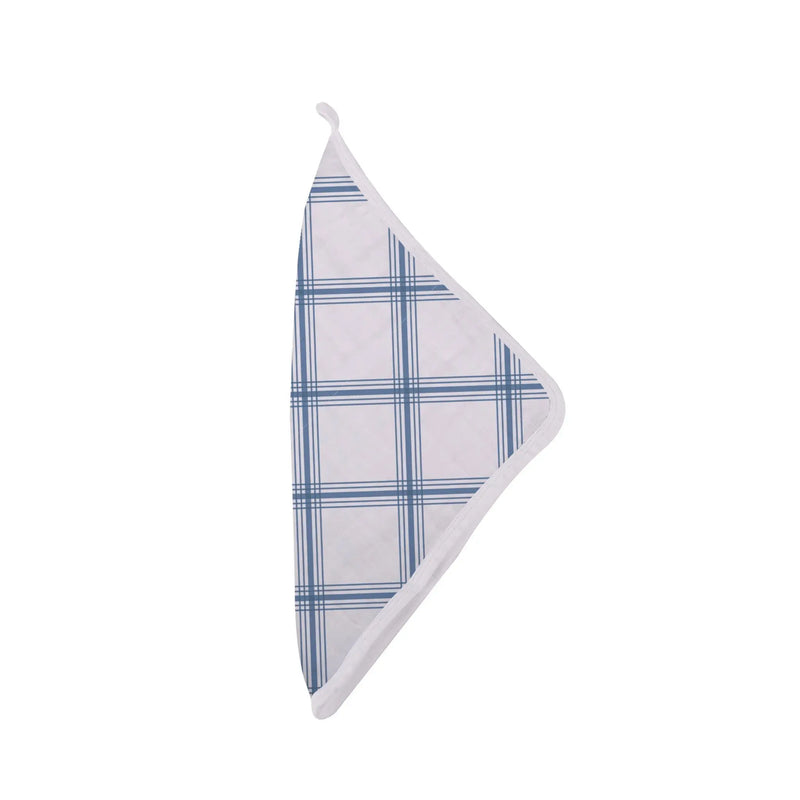 Blue plaid pattern washcloth from the Things That Go Washcloth Set, featuring a hanging loop for quick drying.