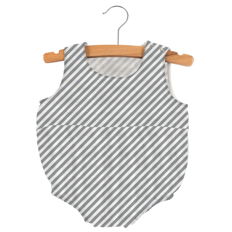 Finley Stripe Bamboo Newcastle Mini Bubble, soft bamboo muslin one-piece with snap closures.
