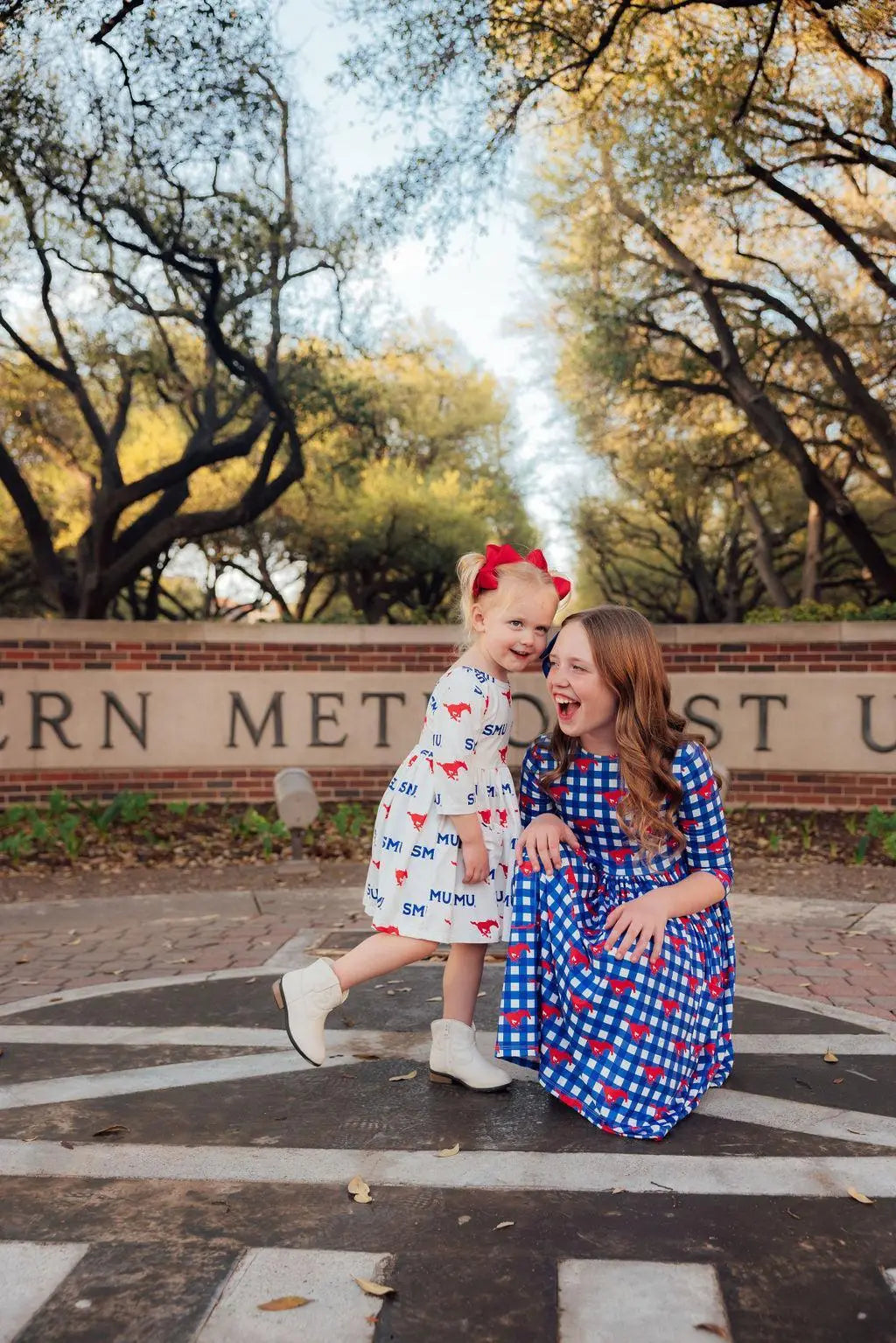 SMU Plaid Mustang Dress Three Quarter Sleeve Pocket Mila & Rose ® Everetts Place: Online Boutique