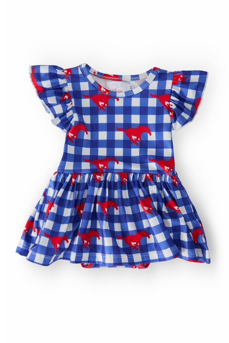 Mila & Rose ® SMU Plaid Mustang Flutter Twirl Bodysuit for Babies - Everetts Place Boutique - 