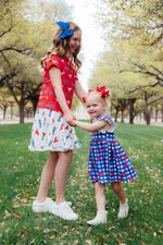 SMU Plaid Mustang Flutter Twirl Dress For Girls Outfit Mila & Rose ® Everetts Place: Online Boutique