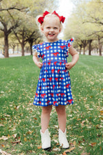 SMU Plaid Mustang Flutter Twirl Dress For Girls Outfit Mila & Rose ® Everetts Place: Online Boutique