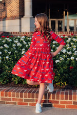 SMU Red Mustang Dress Three Quarter Sleeve Pocket Twirl Mila & Rose ® Everetts Place: Online Boutique