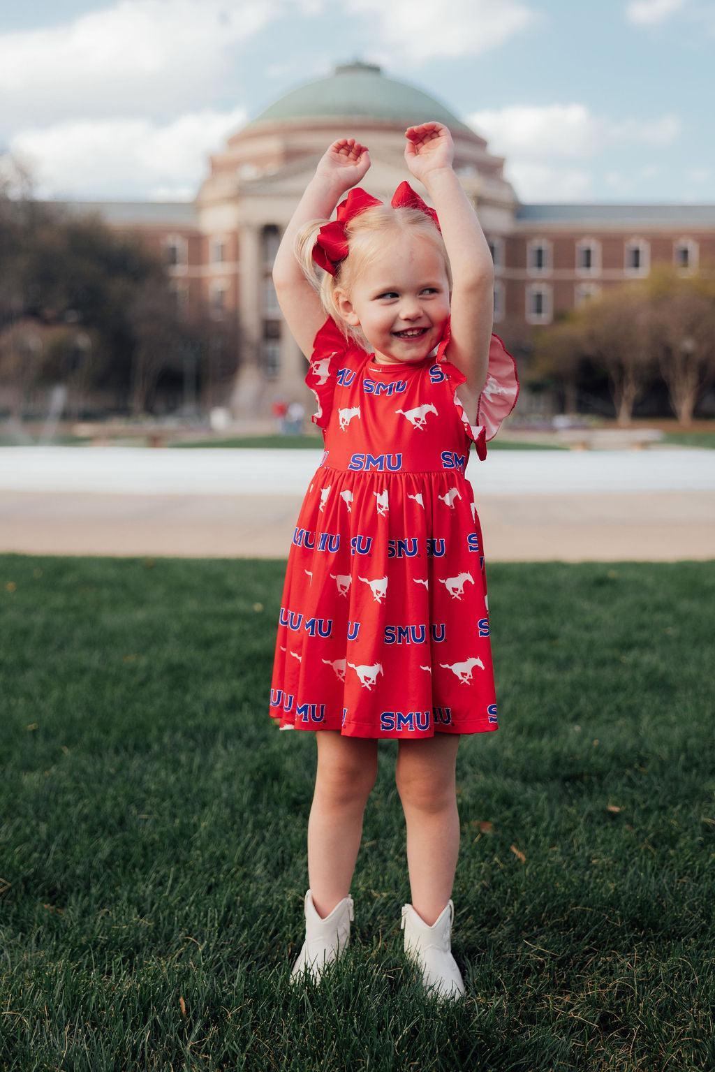 SMU Red Mustang Flutter Twirl Dress for Young Fans Mila & Rose ® Everetts Place: Online Boutique