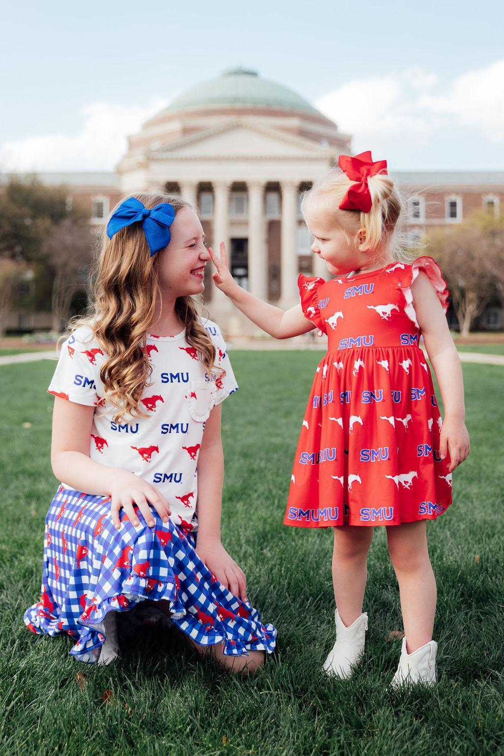 SMU Red Mustang Flutter Twirl Dress for Young Fans Mila & Rose ® Everetts Place: Online Boutique
