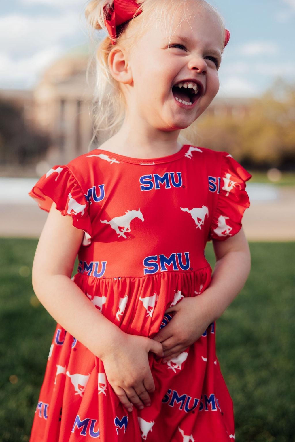 SMU Red Mustang Flutter Twirl Dress for Young Fans Mila & Rose ® Everetts Place: Online Boutique