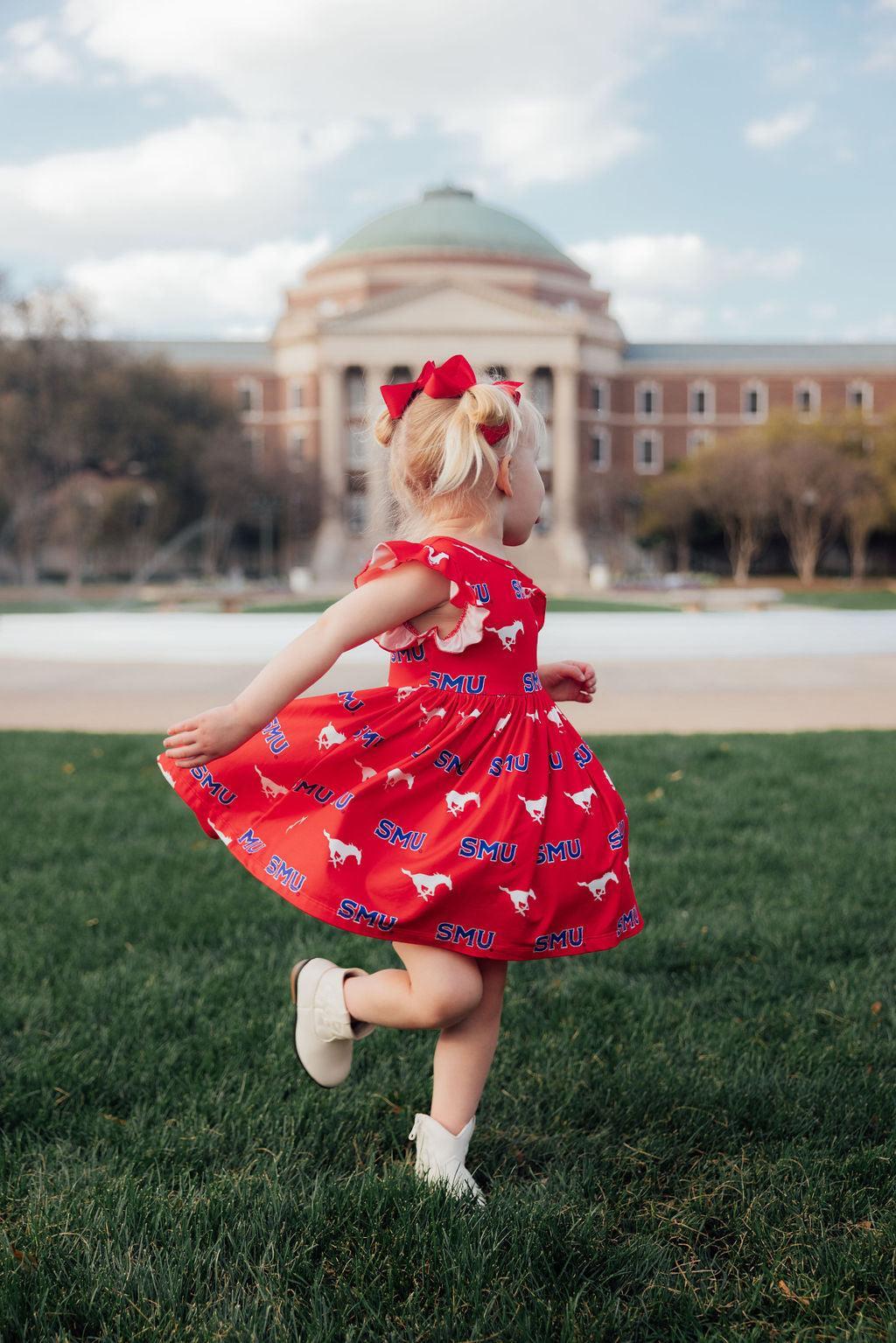 SMU Red Mustang Flutter Twirl Dress for Young Fans Mila & Rose ® Everetts Place: Online Boutique