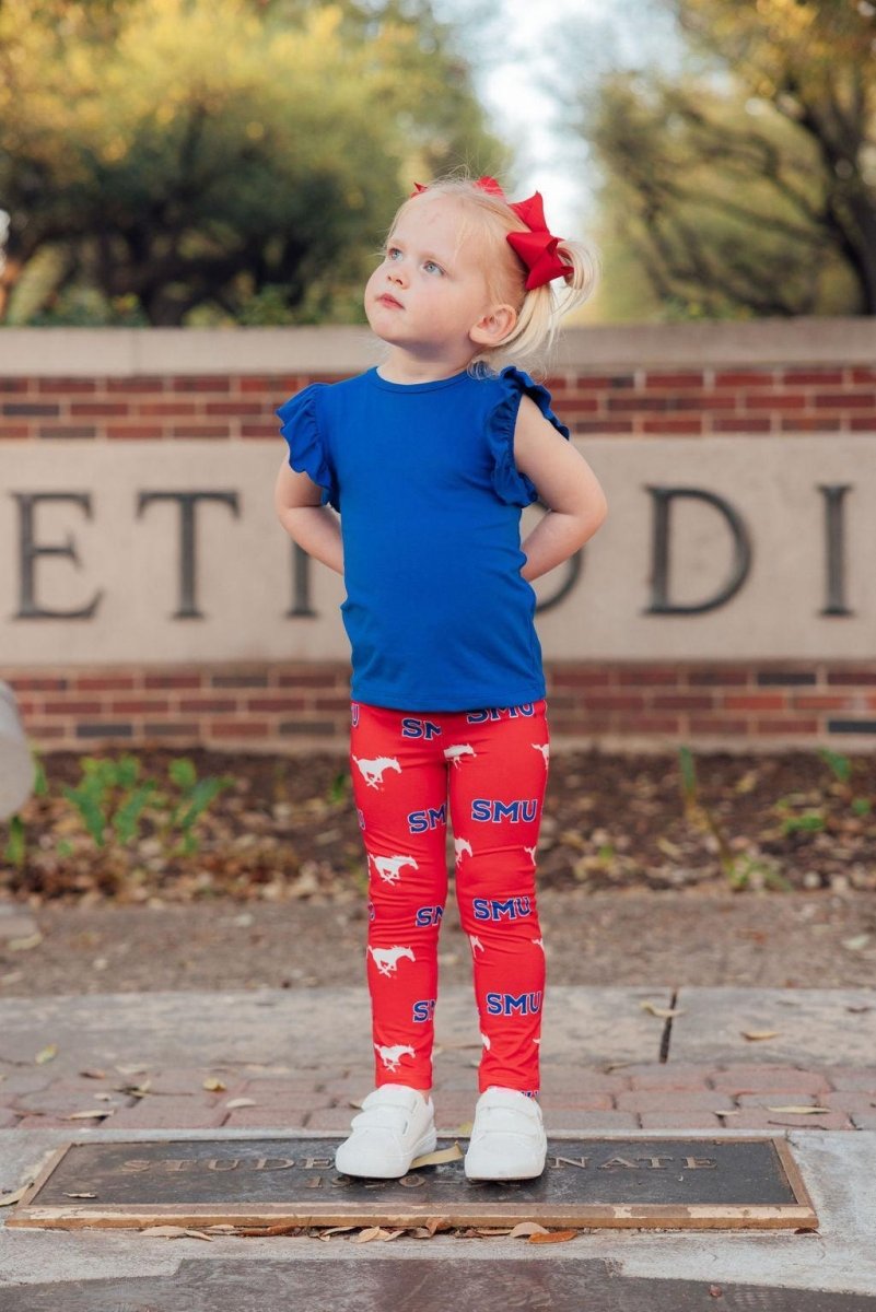 Mila & Rose ® SMU Red Mustang Leggings for Girls Spirit Day Outfit - Everetts Place Boutique - 