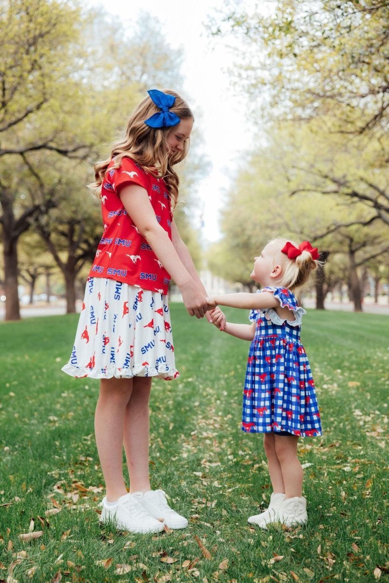 Mila & Rose ® SMU Red Mustang Ruffle Pocket Tee Girls Spirit Day - Everetts Place Boutique - 