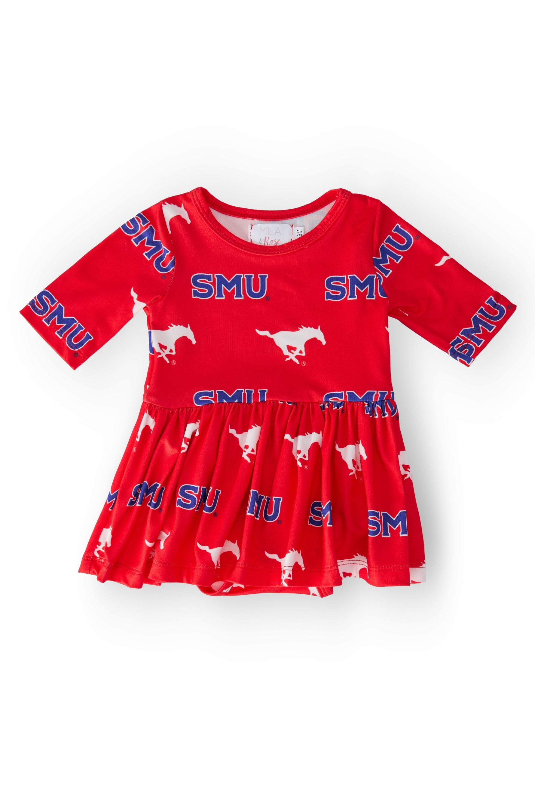 SMU Red Mustang Three Quarter Sleeve Twirl Bodysuit Mila & Rose ® Everetts Place: Online Boutique