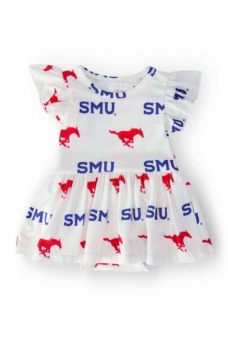 Mila & Rose ® SMU White Mustang Flutter Twirl Baby Bodysuit For Girls - Everetts Place Boutique - 