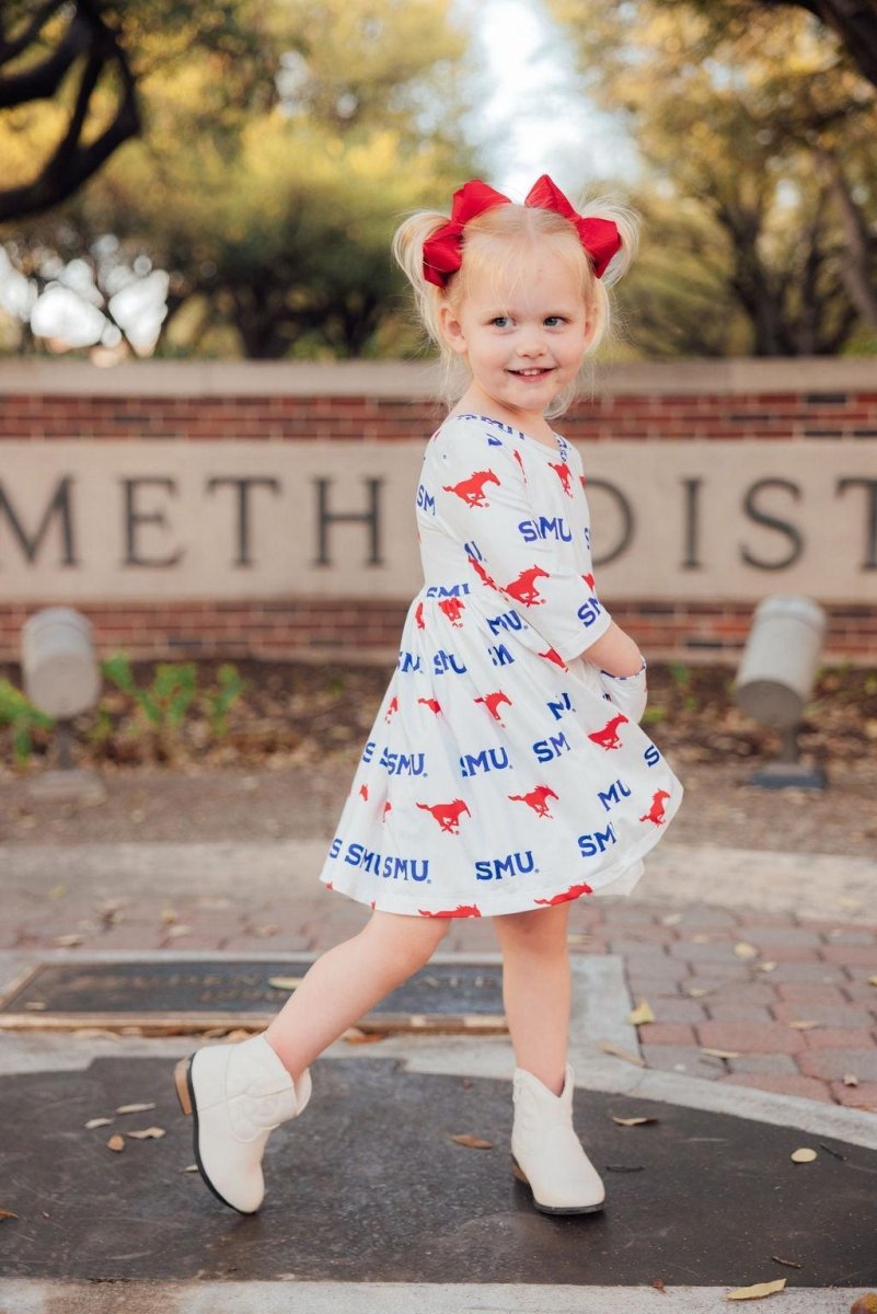 White Mustang Twirl Dress With Pockets For Girls - Everetts Place Boutique - Twirl Pocket Dress 3/4