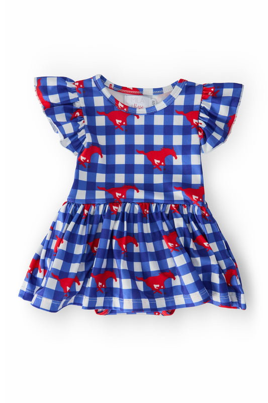Mila & Rose ® SMU Plaid Mustang Flutter Twirl Bodysuit for Babies - Apparel & Accessories > Clothing > Baby & Toddler Clothing > Baby & Toddler Dresses Twirl Bodysuit - S/S Flutter
