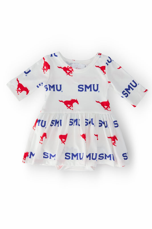 Mila & Rose ® SMU White Mustang Baby Bodysuit Three Quarter Sleeve - Apparel & Accessories > Clothing > Baby & Toddler Clothing > Baby & Toddler Dresses Twirl Bodysuit - 3/4 Sleeve