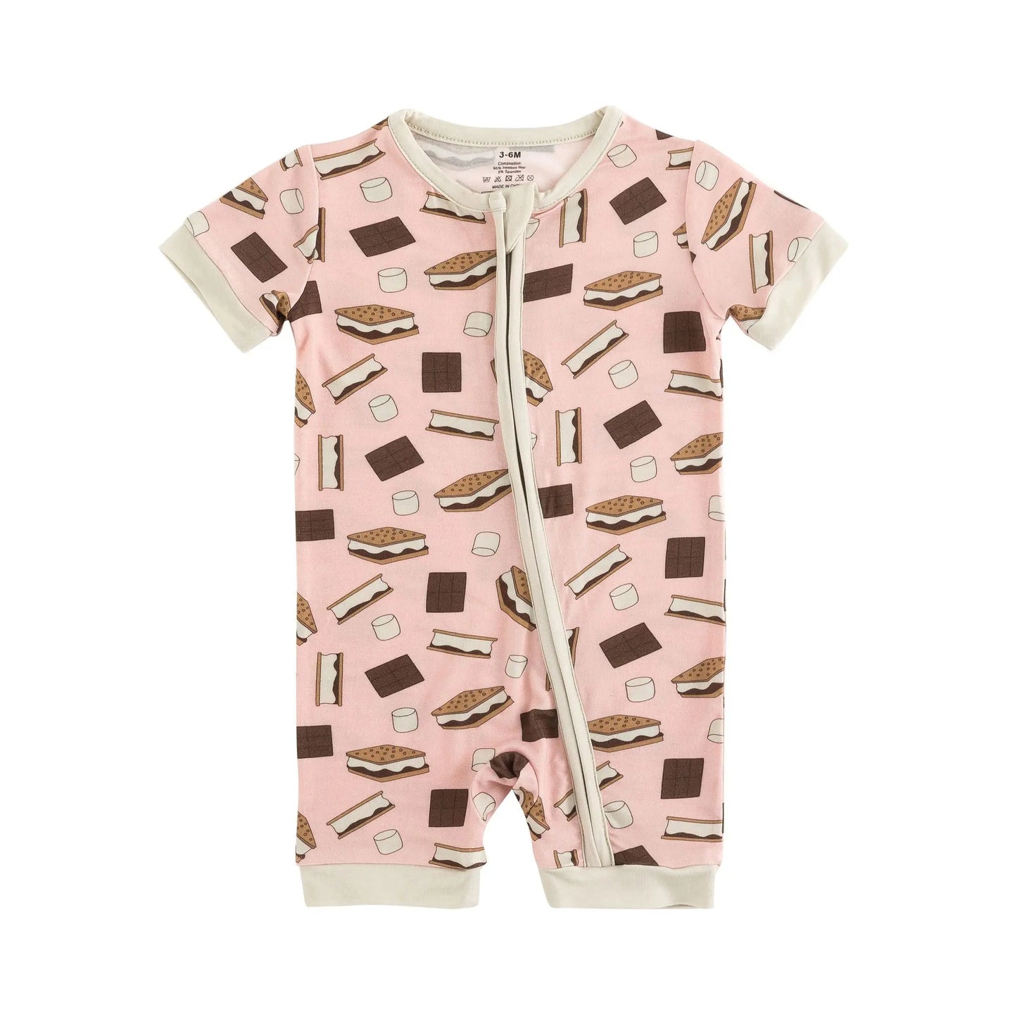 S'more To Love Romper Pink By Dreamlet Bamboo Knit Fabric Dreamlet Everetts Place: Online Boutique
